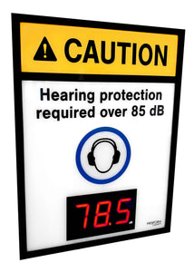 Hearing Protection Noise Level Indicator Sign with Decibel Meter and Alert Signal